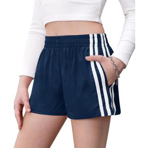 Girls Athletic Shorts, Y2K Striped Mini Track Shorts with Contrast Webbing, Casual & Sports Wear for 6-14 Years