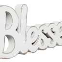 Rustic White Wooden Blessed Sign for Tabletop 15 Inch, Wall Hanging Farmhouse Blessed Signs for Home Decor, Handmade Thanksgiving Signs Decor, Christmas Signs for Living Room Entryway
