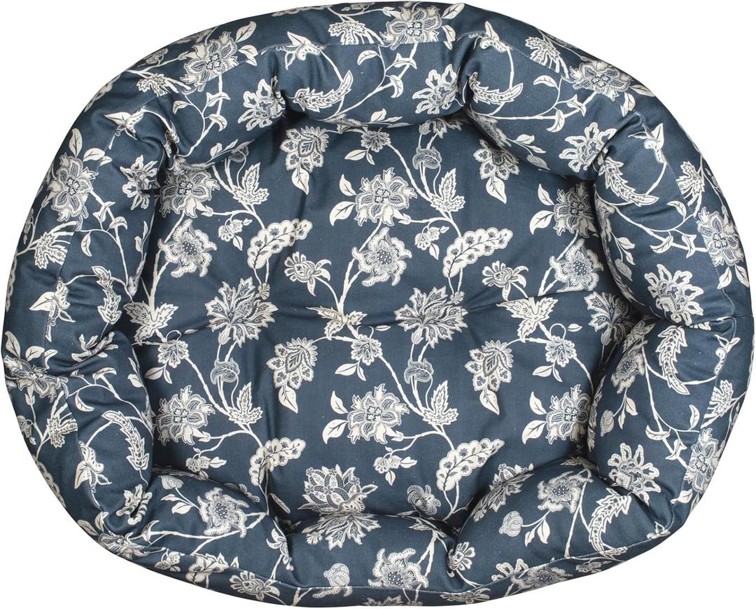 Fringe Studio INDIENNE Coastal Blue 29" W x 24" D x 9" H Medium Round Cuddler 100% Cotton Canvas Exterior, Machine Washable, PetShop Collection (215016)