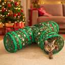 Christmas Cat Tunnel 3-Way Tube Toy  Foldable Holiday Cat Play Tunnel with Crinkle and Peek Holes for Indoor Cats and Kittens