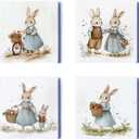 Ceramic Coasters Set of 4  Square Drink Coasters with Cork Backing, 3.9x3.9 Inches  Decorative Printed Designs for Home, Office, or Gift Use (Mama Rabbit)