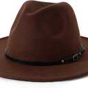 Lisianthus Women Belt Buckle Fedora Hat (Medium, Coffee)