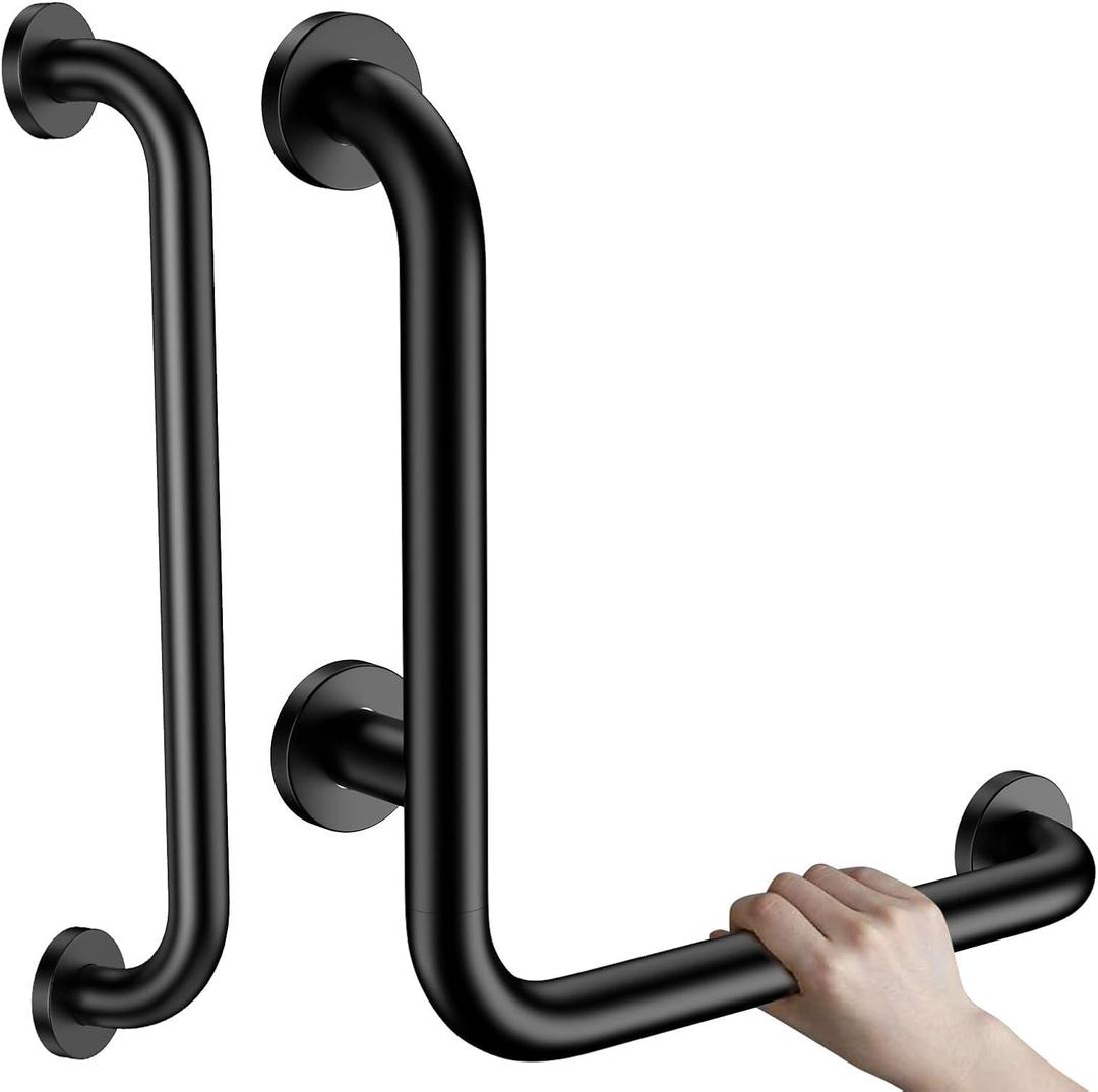 16 Inch L-Shaped Angled Grab Bar for Shower Bathroom, Matte Black