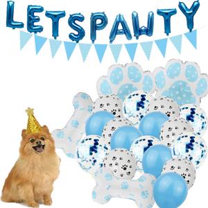 Party Supplies Dog Decorations Boy Dogs with Party Hat Lets Pawty Balloons Banner for Lets Pawty Birthday Decoration