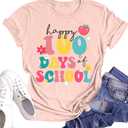 Womens Happy 100 Days of Shcool Shirts Funny Teacher Graphic Shirt Teach Life Gifts Tees Tops (Medium, Pink)