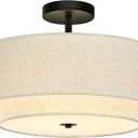 3 Light Semi Flush Mount Ceiling Light Fixture 15.7 Inch Modern Black Drum Ceiling Light Fixture with 2-Layer Fabric Shade Dimmable Close to Ceiling Light for Living Room Hallway Bedroom Entryway