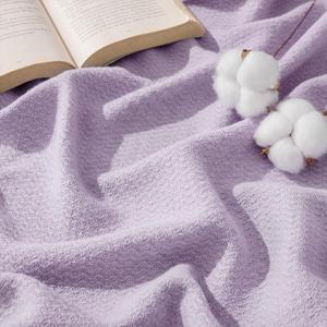 Bedsure GentleSoft 100% Cotton Blanket Queen Size for Bed - Breathable and Lightweight, Soft Cozy Textured Herringbone Woven Blanket for Summer, Light Purple, 90x90 inches
