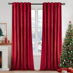 MIULEE Velvet Curtains 108 inches Long - Luxury Blackout Curtains for Bedroom Living Room Thermal Insulated Super Soft Window Drapes Rod Pocket & Back Tab Christmas Decor, Red, 2 Panels