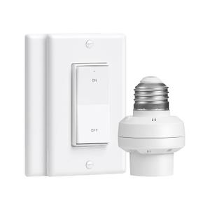 Remote Control Light Bulb Socket, Decorator Rocker Wall Switch, 200FT Range Wireless Light Switch for Pull Chain Light Fixture, E26 E27 Base, No Wiring Needed (2 Wall Switches and 1 Socket)