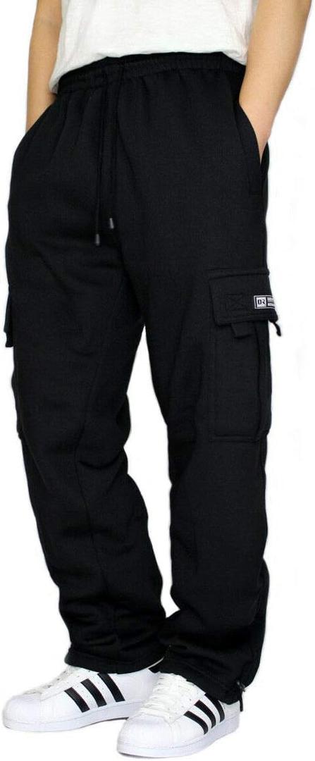 DREAM USA Men's Heavyweight Fleece Cargo Sweatpants (X-Large, Black)