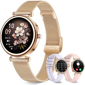 Smart watch for Women (Answer/Make Calls),1.27 Inch Round Smartwatch with 100+ sports modes, Heart Rate/Sleep Monitor Pedometer IP68 Waterproof Activity Fitness Watch for iPhone Android, Rose Gold
