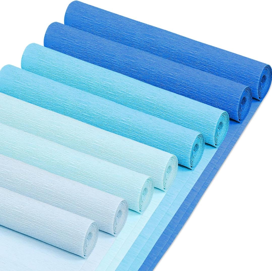 Whaline 8 Rolls Blue Crepe Paper Streamers 25 x 250cm 4 Gradient Blue Colors Party Decorative Craft Streamers Roll for Graduation Party Supplies Backdrop DIY Gift Wrapping Room Wall Decor