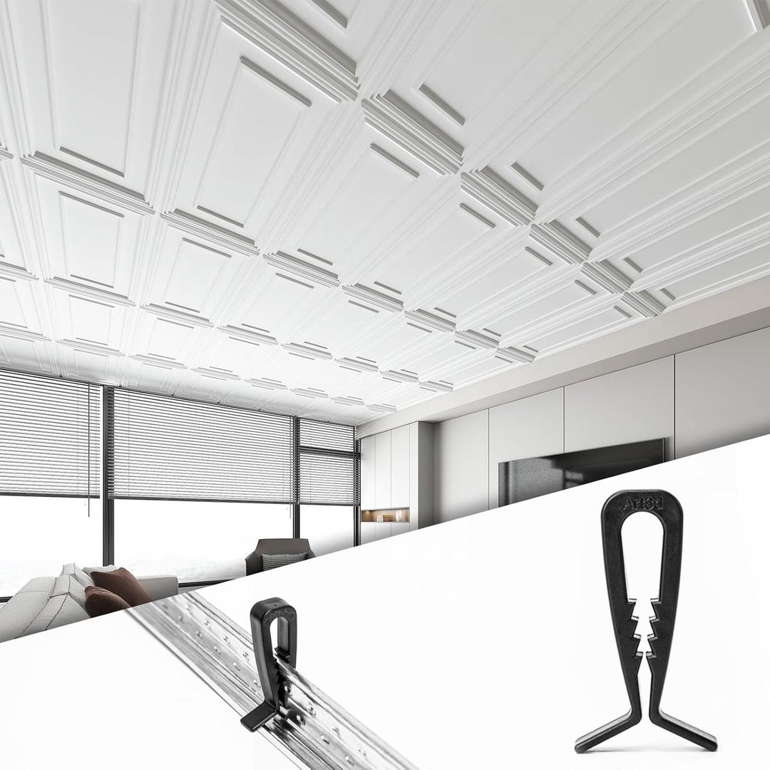 Art3d 50-Pack Hold-Down Clip for Drop Ceiling Tiles, 1.9 x 1 Inch Ceiling Grid Clips for Standard Ceiling Grid System