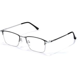VIEWBETTER Titanium Frame Reading Glasses with Smoky Quartz Lenses - Natural Crystal Stone/Clear Real Glass R2222 (Black Silver)