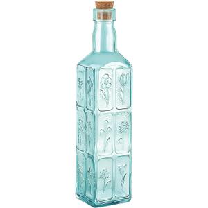 1PC Vintage Vase with Corks, Embossed Colorful Glass Bottles, Decorative Colored Garden Glass Vase, Large Size Wine Bottle for Centerpiece Garden Decor, Bottle Tree, 16 OZ (1, Green)