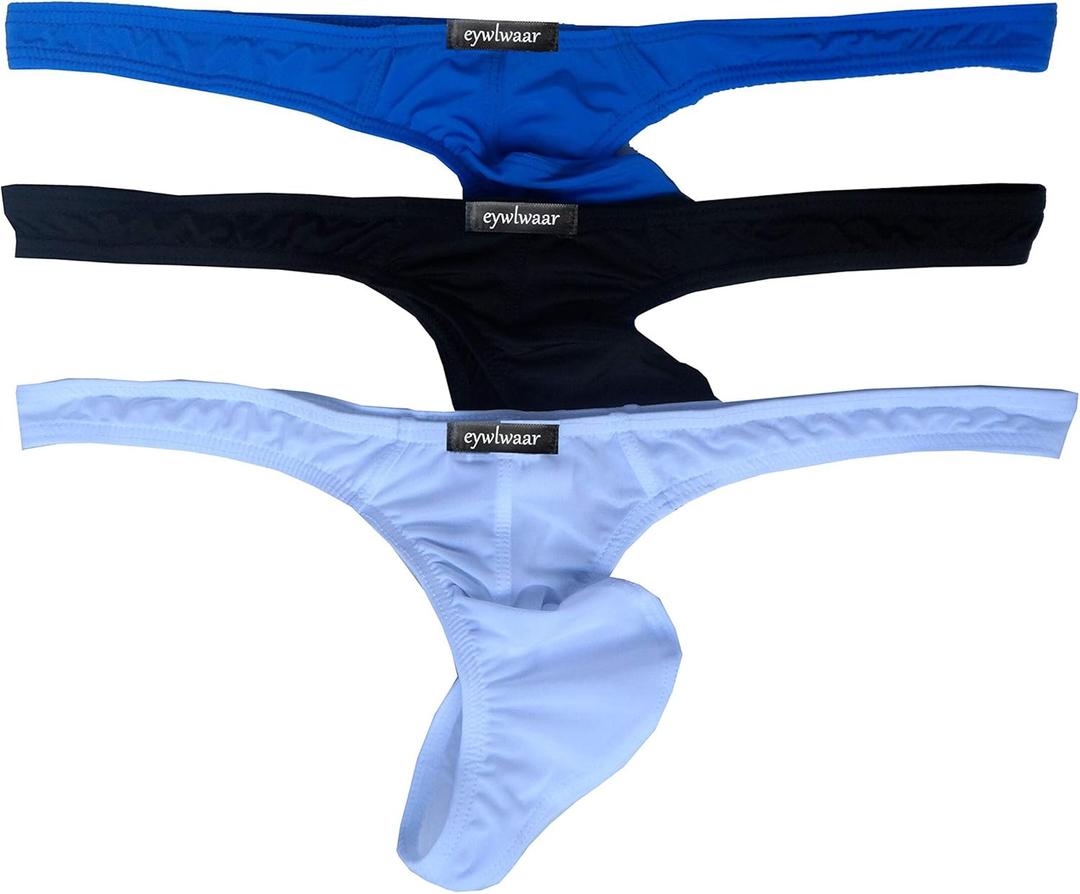 Men's Nylon Thongs Underwear Sexy Low Rise Bulge Pouch Briefs, Pack of 3, X-Large