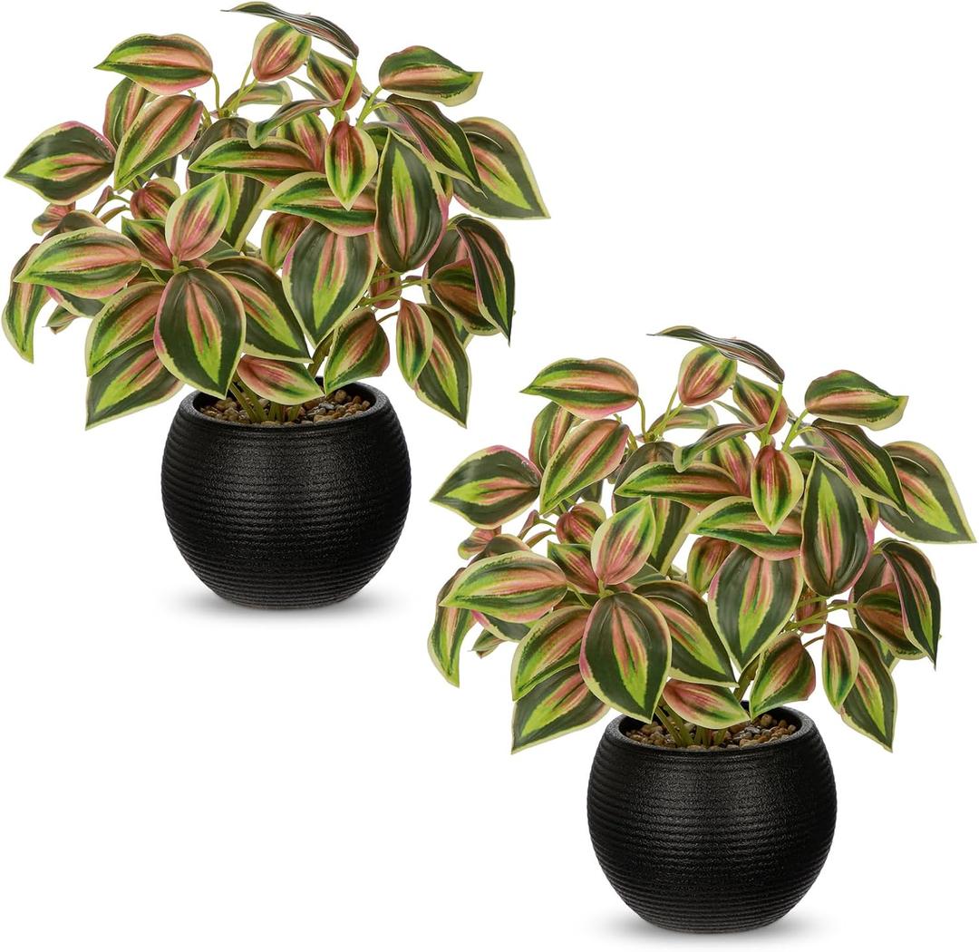 2 Packs Artificial Plants in Black Pot Tradescantia Zebrina Fake Plants Potted Decorative Faux Plant for Home Kitchen Decor
