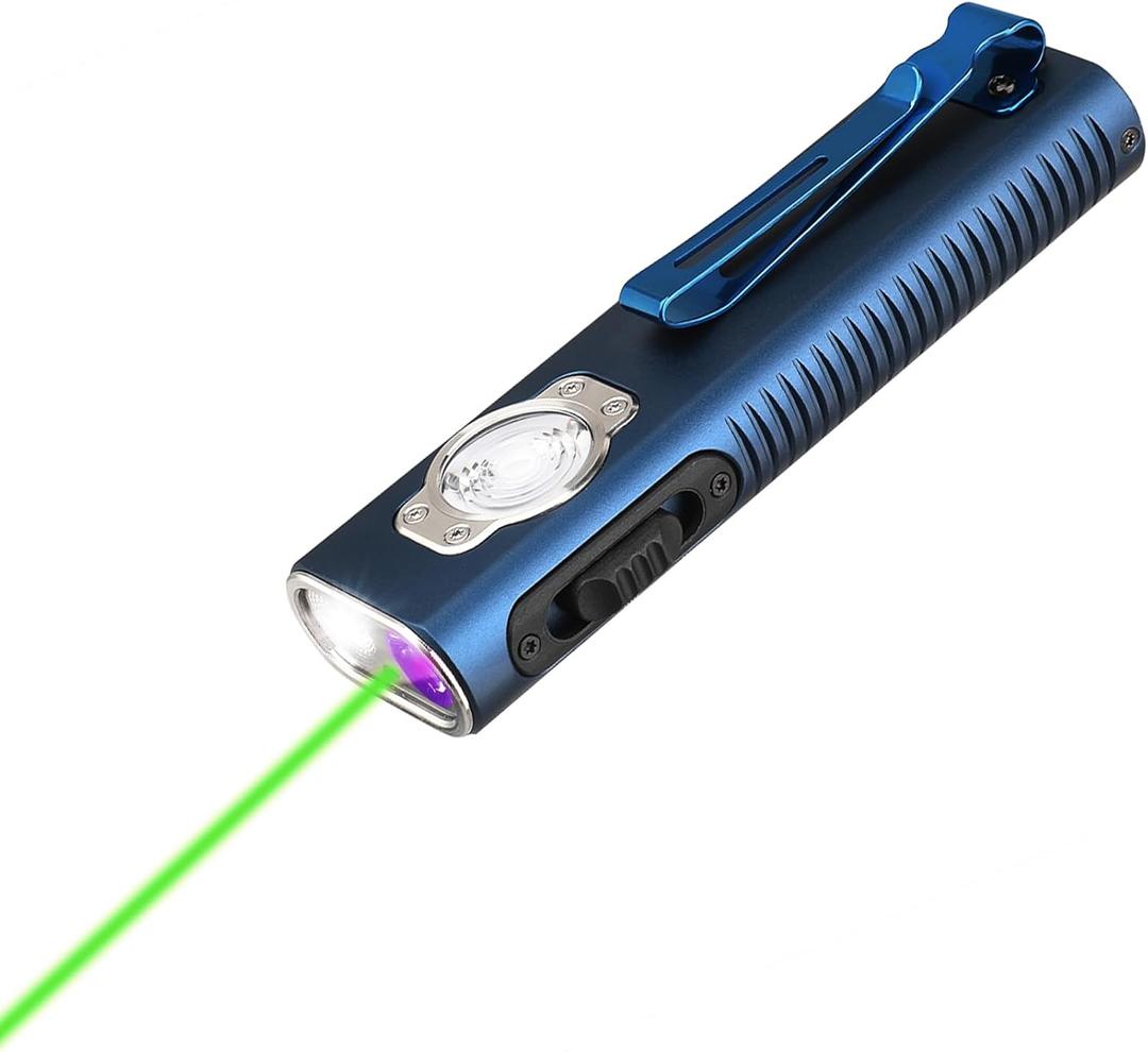 TrustFire Mini X3 Rechargeable EDC Flashlight with White Light, Flood Light, UV and Green Beam, 1050 Lumens Portable Flat Flashlights, Fourfold Light Sources Pocket Lights for Emergency (dark blue)