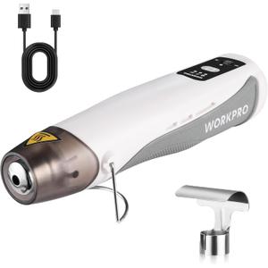 WORKPRO 7.2V Mini Cordless Heat Gun, 680 Hot Air Gun with Reflector Nozzle, 3 Temp Settings - Cool Air, 302/680, Fully Ceramic Heating Core for Halloween Crafts & DIY Embossing
