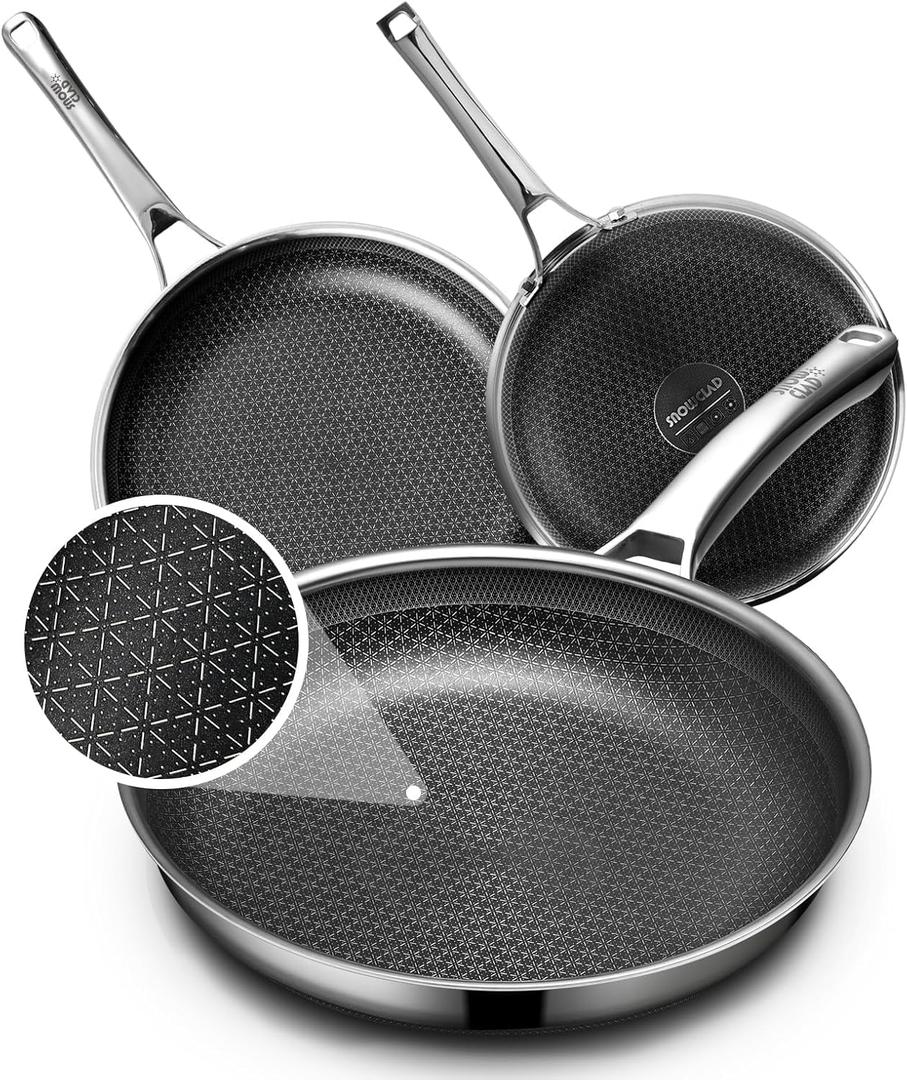OATOFP Non Stick Frying Pans Set, Hybrid Skillet Set Nonstick (8+10+12inch), Pans for cooking, PFOA Free Stainless Steel Kitchen set, Dishwasher and Oven-Safe Cookware Sets