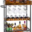 X-cosrack Bar Cart with Storage, Mobile Kitchen Serving Cart with Rack and Glass Holder, Removable Wood Tray, Industrial Cart on Wheels with Handle, Rustic Brown