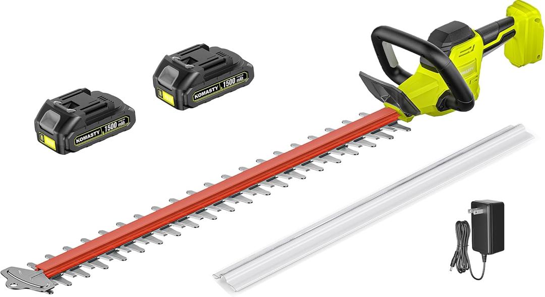 22 inch Hedge Trimmer Cordless with 2 Battery and Charger, 20V Handheld Electric Hedge Trimmer with Dual-Action Blades, Lightweight Bush Trimmer Pruning Shears Grass Cutter Shrub for Garden Yard Tools
