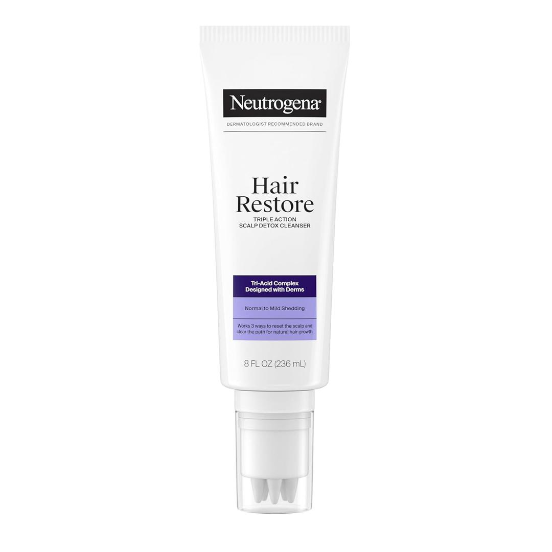 Neutrogena Hair Restore Triple Action Scalp Detox Cleanser, Triple Acid Scalp Detox & Clarifying Treatment to Remove Dead Skin Cells, Clear Scalp Buildup, Sulfate-Free, 8 fl. oz