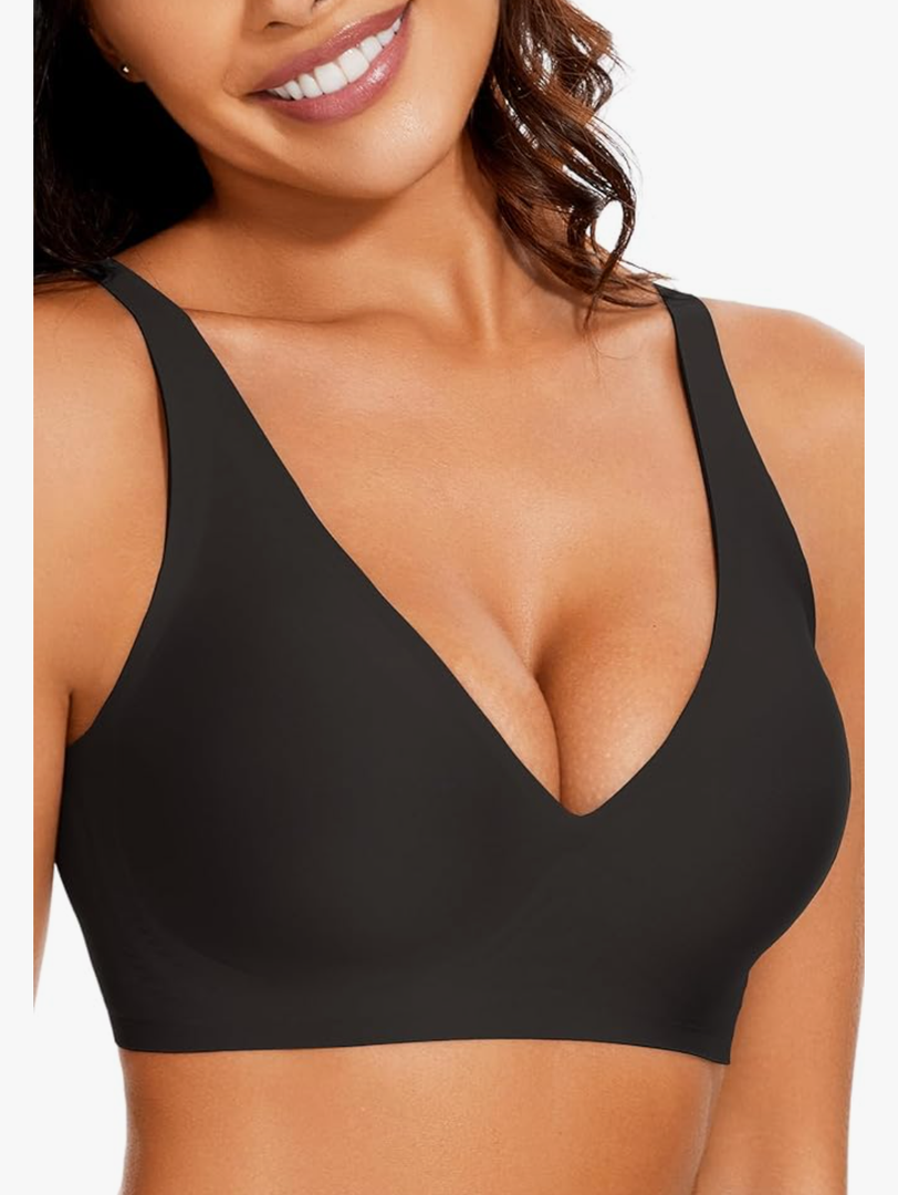 OEAK Women's Deep V Bras Wireless Comfortable Bra Supportive No Underwire Bras T-shirt Push Up Bralettes Plunge Seamless Bra  XL