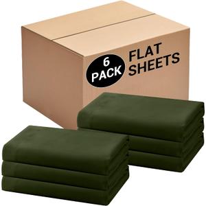 Bulk King Flat Sheets Only, 6 Pack Quick Sort Top Bed Sheet, Color-Coded Label Threads, Wrinkle-Free Shrinkage Durable Microfiber Hotel Motel Airb&bs Essentials for Hosts (105"x102",Olive Green)