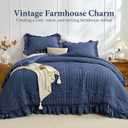 JOLLYVOGUE Oversized King Comforter Set, 3 Pieces Navy Blue Seersucker Comforters, Lightweight & Fluffy Bedding Sets for All Season with 1 Ruffle Comforter and 2 Ruffle Pillowshams