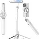 TONEOF 68" Magnetic Selfie Stick Tripod with Aluminum Strong Magnetic Holder for Magsafe, 360 Rotatable Travel Phone Tripod Stand with Metal Ring & Rechargeable Remote for iPhone/AndroidWhite