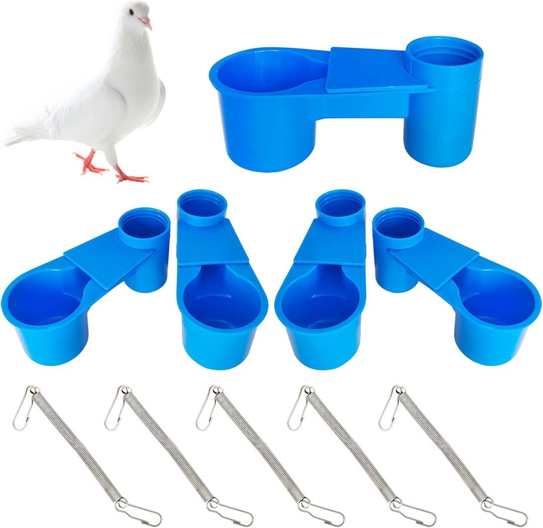 5 Pieces Automatic Bird Drinker Plastic Soda Bottle Cup Pigeon Water Guide Kit with Spring for Cage (Blue)
