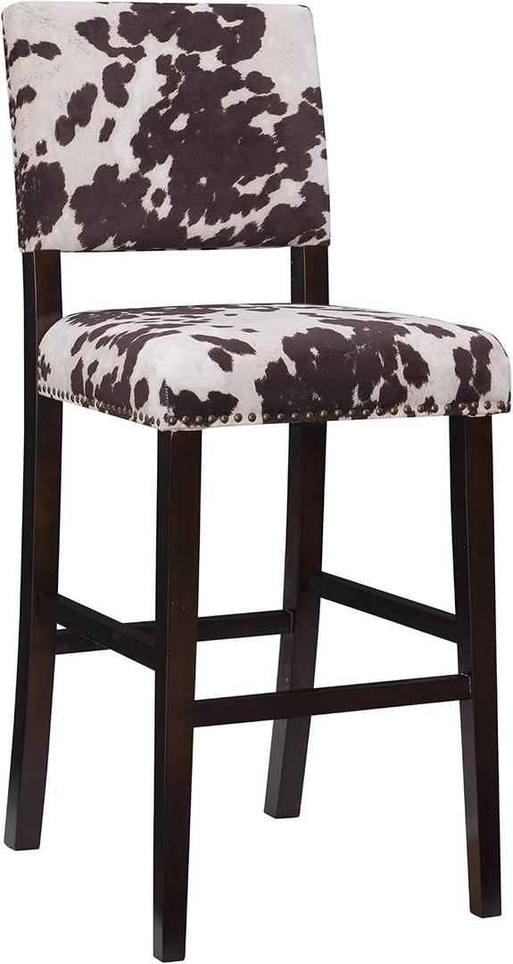 Linon Udder Madness Corey Bar Stool, 19"W x 22.5"D x 44.75"H, Brown, Bar Height