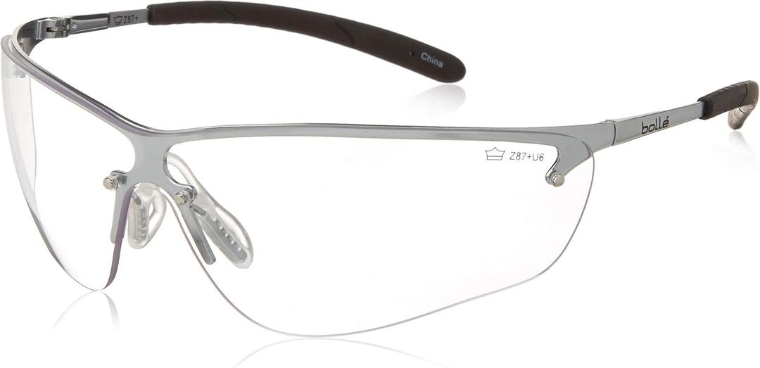 Boll Safety 40073 Silium Safety Eyewear with Silver Metal + TPE Semi-Rimless Frame and Clear Lens