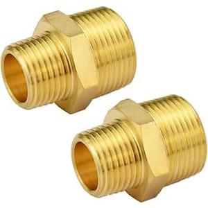 2 Pcs Solid Brass Hexagonal Pipe Fitting Thread Adapter Male Water Line Connectors