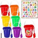 6 Sets Beach Sand Bucket and Shovel Set Included 6 Pcs 7.5 Inch Castle Beach Buckets Shovels 58 Hawaiian Cardstock 1 White Marker for Sandbox Summer Gifts Pool Party Favor