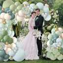 150Pcs Dusty Blue Green Balloon Garland Arch Kit, Ash Mist Green Haze Fog Blue Sand White Gold Balloons for Baby Shower Jungle Safari Woodland Wild One Bridal Birthday Party Decorations