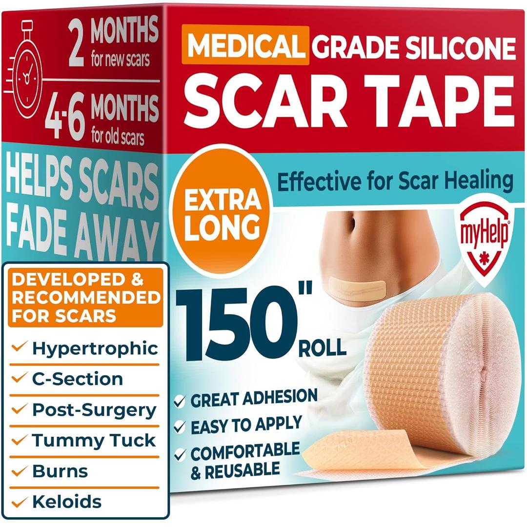 Medical Grade Silicone Scar Tape - 1.6x150 - Visible Difference on Keloid & -Section - Reusable Silicone Scar Sheets - Easy to Use (Beige)
