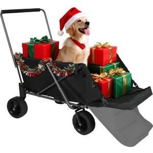 REDCAMP Folding Dog Wagon Cart with Extendable Rear End Heavy Duty, 220L Large Collapsible Utility Cart Dog Stroller with Tailgate for Sports Shopping Pet, Black