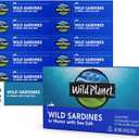 Wild Planet Wild Sardines in Water with Sea Salt, Tinned Fish, Non-GMO, Sustainable 4.4 Ounce (Pack of 12), BB 11/12/2023