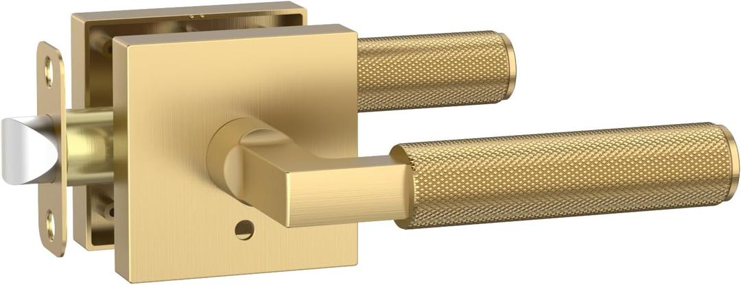 Amerdeco 1 Pack Privacy Door Handles, Champagne Bronze Interior, Knurled Lever, Heavy Duty for Bedroom and Bathroom, Reversible Keyless for Right & Left Side AM0021