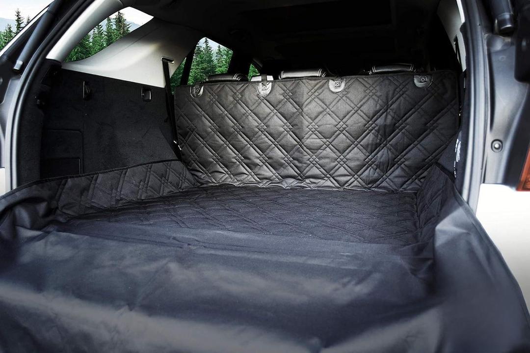 Bulldogology SUV Cargo Liner for Dogs 55"x106" Heavy Duty Pet Trunk Cargo Cover - Dog Car Seat Cover Waterproof Nonslip - Dog Hair, Muddy Paws, Scratches Cover Protector for Cars Vans (X-Large, Black)