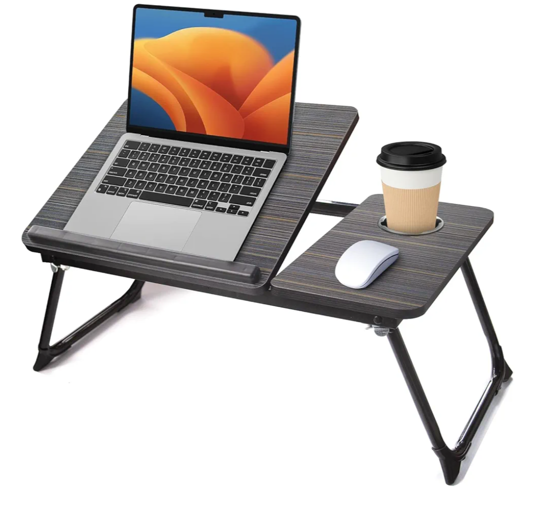 Lap Desk for Couch/Sofa/Floor, 5-Angle Adjustable Bed Desk with Foldable Legs &Cup Holder, Light Weight Bed Tray Table for Writing/Eating/Reading, Portable Laptop Stand for Adults, Kids