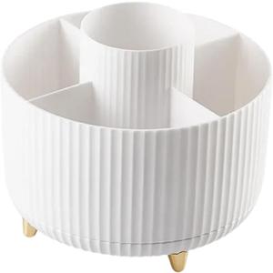 Desktop Swivel Makeup Brush Organizer  Rotating Storage Holder for Brushes, Cosmetics, and Tools (White, One Size)