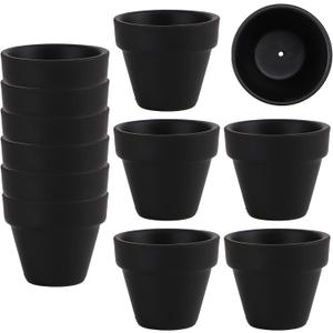 Fcacti Mini Black Terracotta Clay Flower Pots 2 inch with Drainage Holes for for Tiny Cactus Herb lithop, Small Succulent Planter Nursery Plant Pot