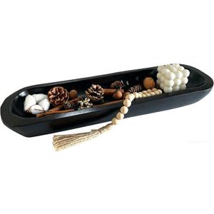 Wooden Dough Bowls Decorative，Rustic Bread Long Bowls Decor Wood Tray, Hand Carved For Table Centerpiece Decor, Home Decor (20 * 6 * 2 inch Black), LARGE
