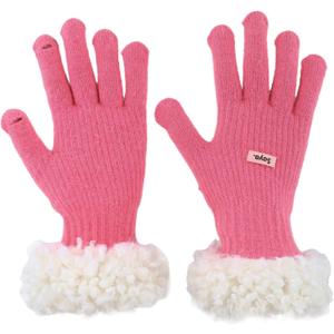 Women's Winter Gloves Touchscreen, Thermal Warm Knit Gloves for Cold Weather, Fur Windproof Cuff