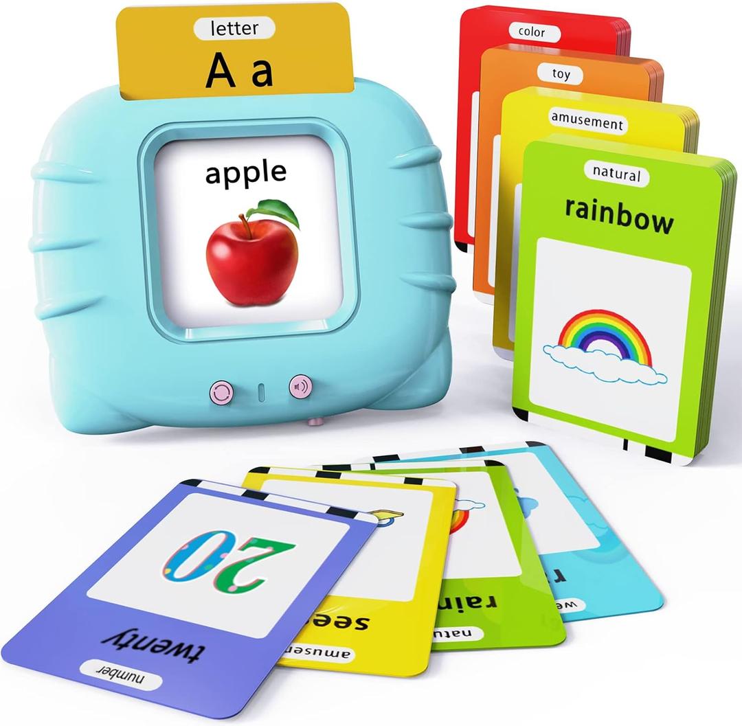 Lapare Audible Educational Toy with Music for Toddlers Age 1 2 3 4 5, 252 Sight Words Flash Cards Kindergarten Toy for Kids to Learn Alphabet Number Color Shapes and More (Cyan)