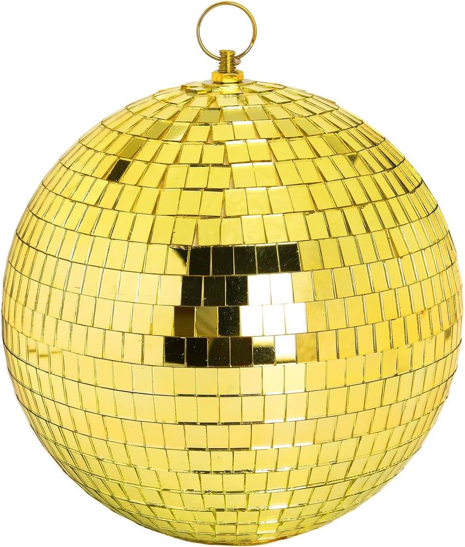 DJBoomy 8 Inch Hanging Mirror Disco Ball: Gold Disco Balls Decorations Mirror Ball with Hanging Ring for Party Decor Home Events DJ Parties