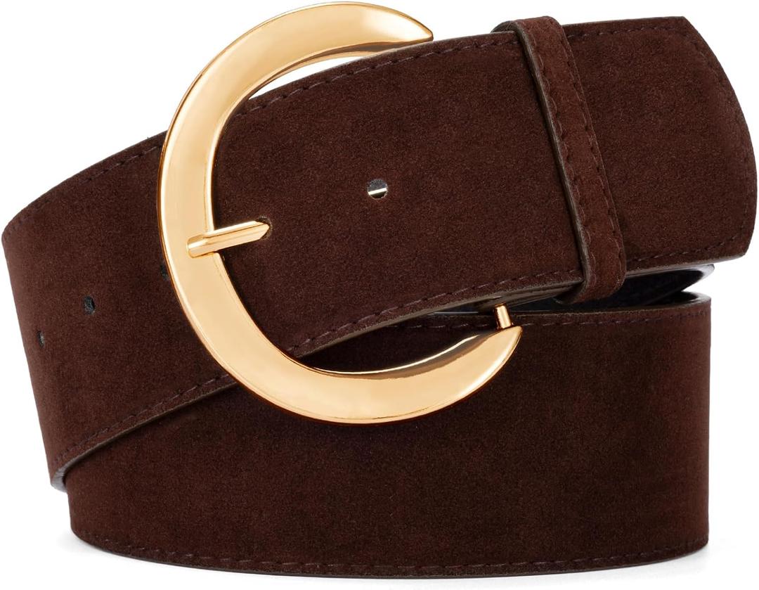 Maikun Wide Belts for Women, Suede Belt Women, Thick Chunky Waistband with Fashion Gold Buckle (M: Waist size 33-38'', Coffee)